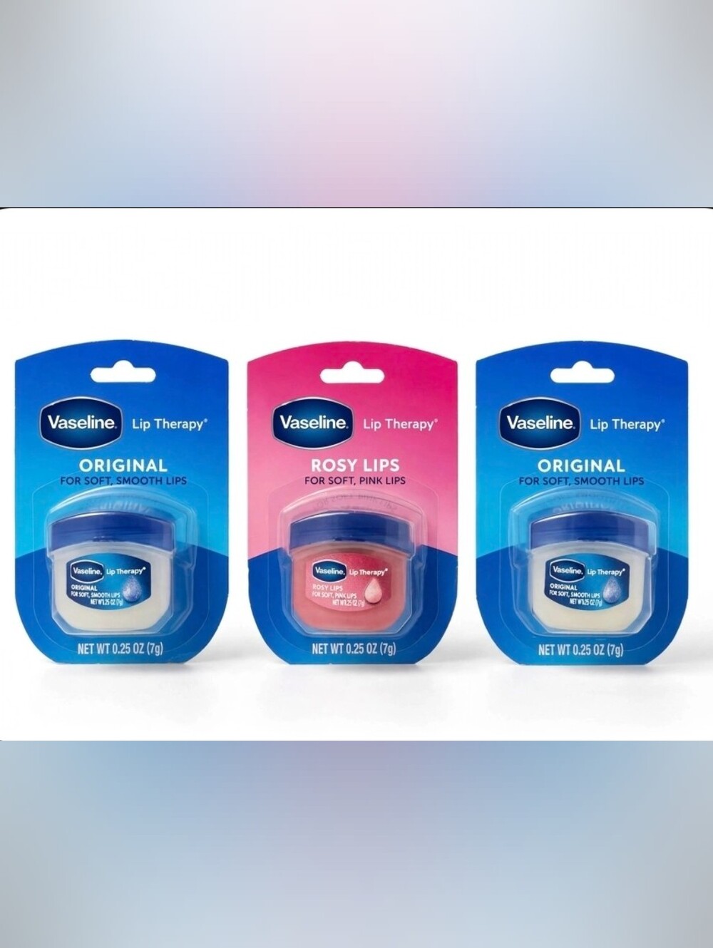 Vaseline Lip Therapy Trio - Blue (Original) & Pink (Rosy) Moisturizers
